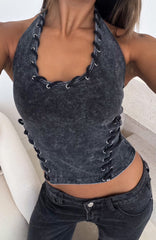 Desert Beats Halter Top Washed Black
