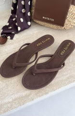 Orion Thong Kitten Mules Chocolate Faux Suede