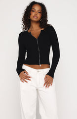 Fine Wine Long Sleeve Knit Top Black