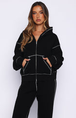 Flashing By Boxy Zip Front Hoodie Black