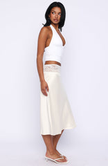 For A Long Time Lace Trim Midi Skirt Cream