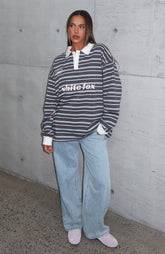 Gentle Affection Long Sleeve Rugby Shirt Grey/Mint Stripe