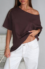 Give Me Options Off Shoulder Tee Chocolate