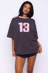 Good Old Days Oversized Tee Pink / Navy Stripe