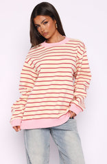 Happy Go Lucky Oversized Sweater Cream/Red Stripe