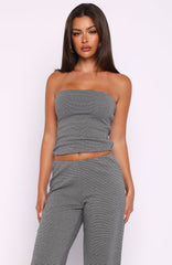 Happy It Happened Strapless Top Grey/White Stripe
