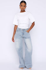 Just My Type Mid Rise Wide Leg Jeans Light Blue
