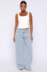 Just My Type Mid Rise Wide Leg Jeans Mid Blue