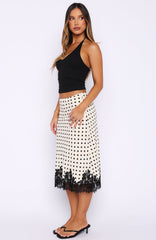 Knew It's You Midi Skirt Off White/Black Polka Dot