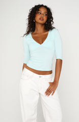Little Bit Of Everything 3/4 Sleeve V Neck Top Baby Blue