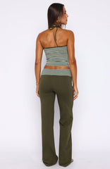 Lucky Charm Fold Over Pants Khaki / Mint Stripe