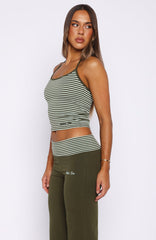 Lucky Charm Halter Top Khaki / Mint Stripe