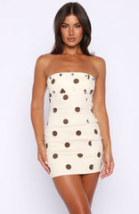 Luxe Envy Strapless Mini Dress Cream/Chocolate Polka Dot