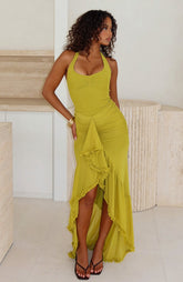 Main Character Energy Mesh Maxi Dress Chartreuse