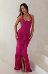 Main Character Energy Mesh Maxi Dress Fuchsia