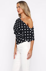 Marrakech Moments Cinched Waist Top Black/White Polka Dot