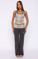 My Own Sunshine Fold Over Pants Charcoal/Leopard Print
