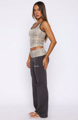 My Own Sunshine Fold Over Pants Charcoal/Leopard Print