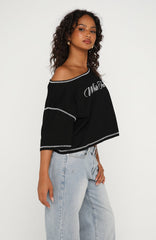 Need More Time Off Shoulder Oversized Tee Black