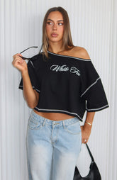 Need More Time Off Shoulder Oversized Tee Black