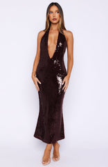 Never Tear Us Apart Sequin Midi Dress Burgundy