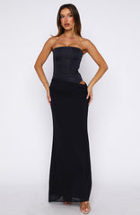 Peach Fizz Strapless Maxi Dress Navy