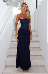 Peach Fizz Strapless Maxi Dress Navy