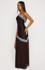 Perfect For You Halter Maxi Dress Dark Chocolate/Powder Blue