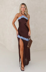Perfect For You Halter Maxi Dress Dark Chocolate/Powder Blue