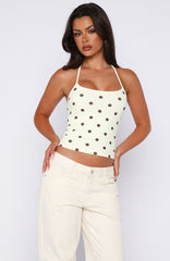 Poker Face Halter Top Chocolate/Banana Polka Dot