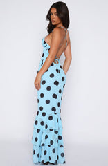 Power Ballad Maxi Dress Baby Blue/Choc Polka Dot