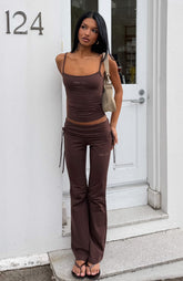 Pretty Vibes Fold Over Flare Pants Chocolate