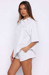 Pure Intent Oversized Short Sleeve Polo Shirt Grey Marle