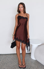 Reminders Of Me Lace Trim Mini Dress Chocolate/Black