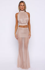 Runway Ready Glitter Maxi Skirt Rose