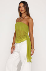 Sheer Intent Strapless Top Chartreuse