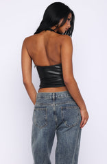 Sparks In Soho PU Halter Top Black