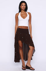 Starry Eyed Sequin Midi Skirt Chocolate