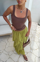 Sunset Strolls Midi Skirt Matcha