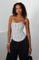 Tell Me A Secret Strapless Bustier White/Black Polka Dot