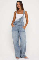 This Isn't Working Denim Overall Jumpsuit Vintage Ice Blue
