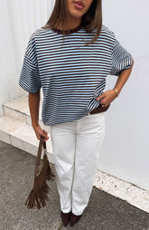 Touchdown Oversized Tee Choc/Blue Stripe