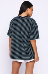 Touchdown Oversized Tee Navy/Mint Stripe