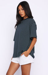 Touchdown Oversized Tee Navy/Mint Stripe
