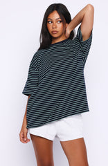 Touchdown Oversized Tee Navy/Mint Stripe