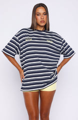 Verano Sixteen Viola Oversized Tee Navy Stripe