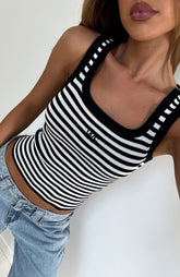 Wanting Problems Knit Top Black/White Stripe