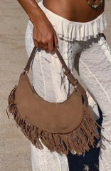 Wells Shoulder Bag Taupe Faux Suede