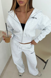 Wishing For It Cropped Cinched Zip Front Hoodie Grey Marle