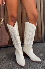 Briar Knee High Cowboy Boots Cream